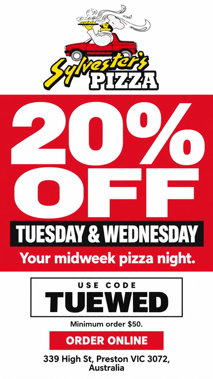 20% off Tuesday and Wednesday at Sylvester's Pizza with code TUEWED